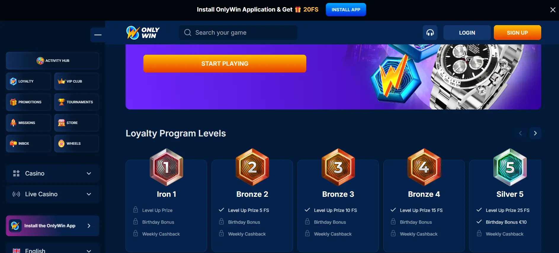 Onlywin Casino hűségprogram